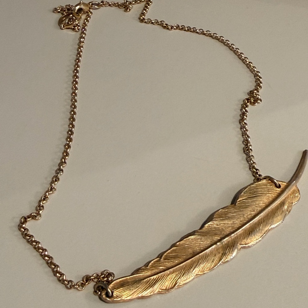 Gold Feather Pendant Necklace